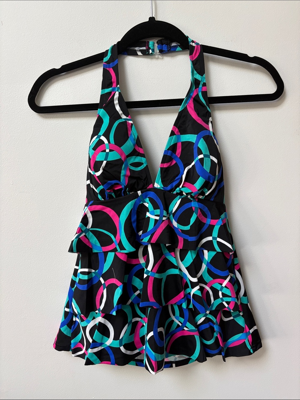 Caribbean Joe “O” MY Ruffle Layered Halter Tankini Top,Size 10,NWT